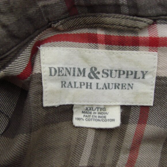 Ralph Lauren Denim & Supply Plaid Shirt Western Brown Tan Red XXL Extra Large - Picture 3 of 13